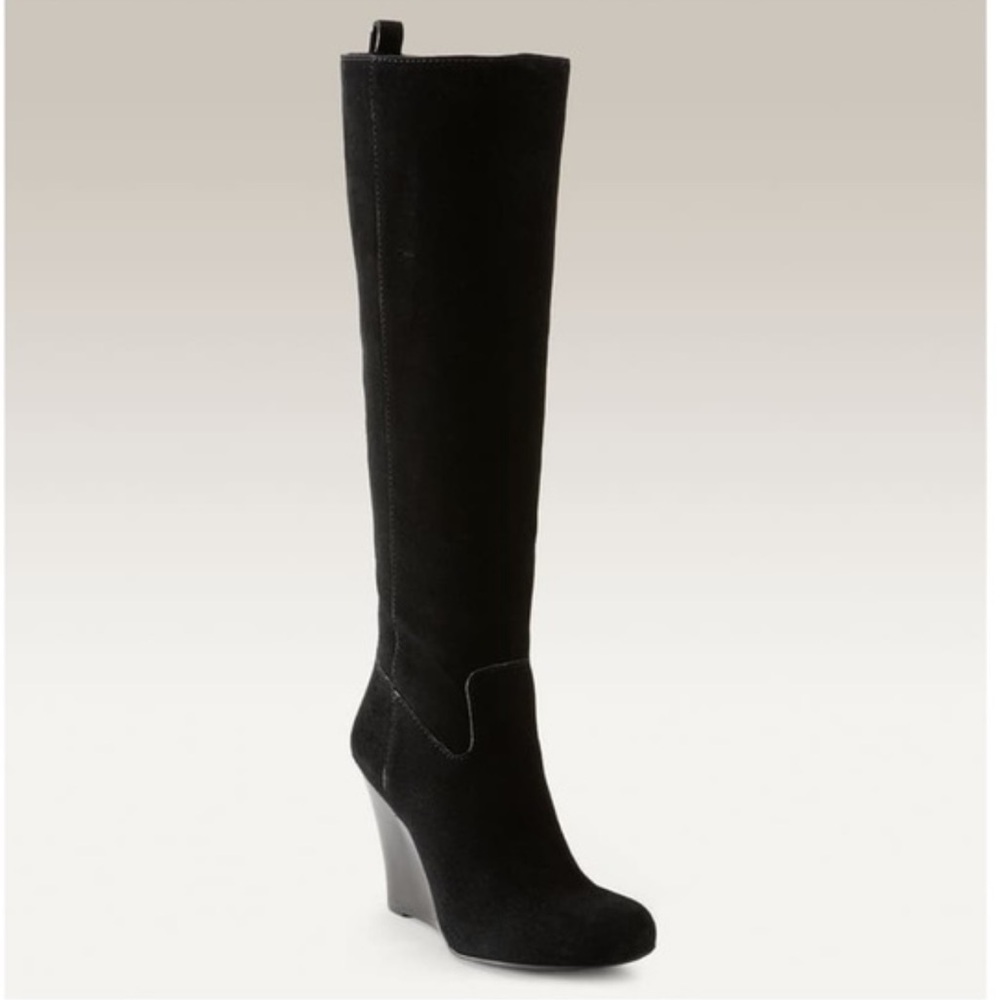 Tory Burch Dabney Black Suede Wedge Knee Boot